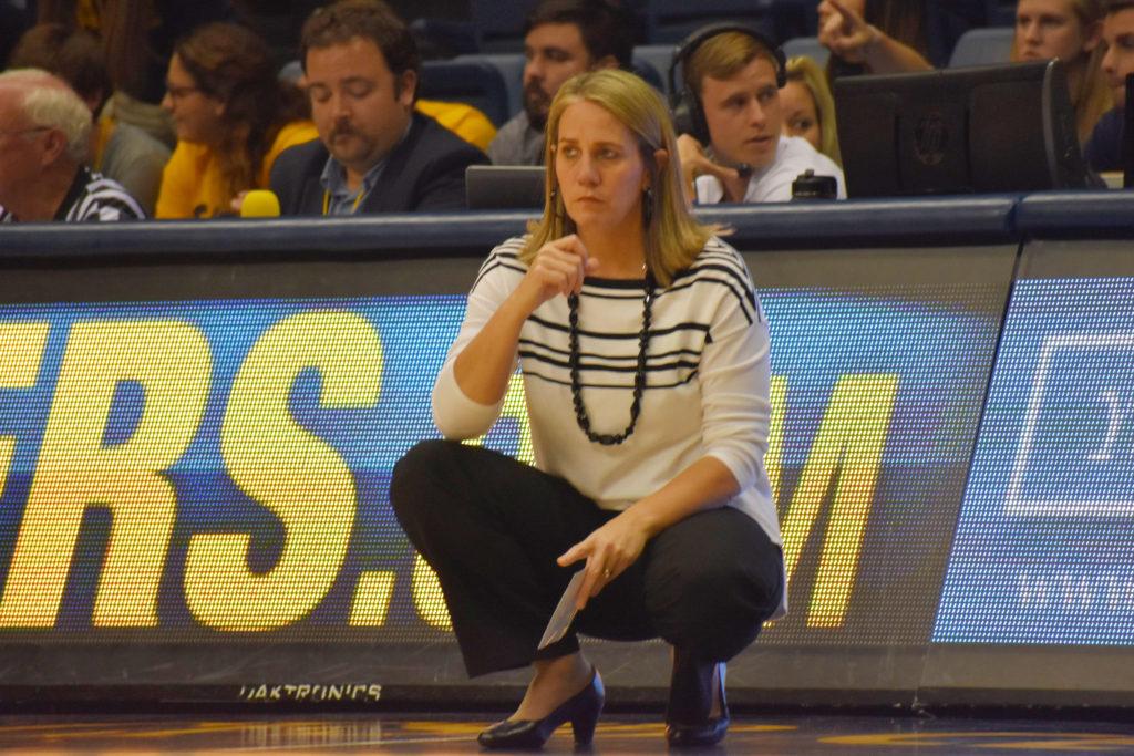 Head Coach Rechelle Turner watches the Racers run a play. (Photo by Gage Johnson/TheNews)