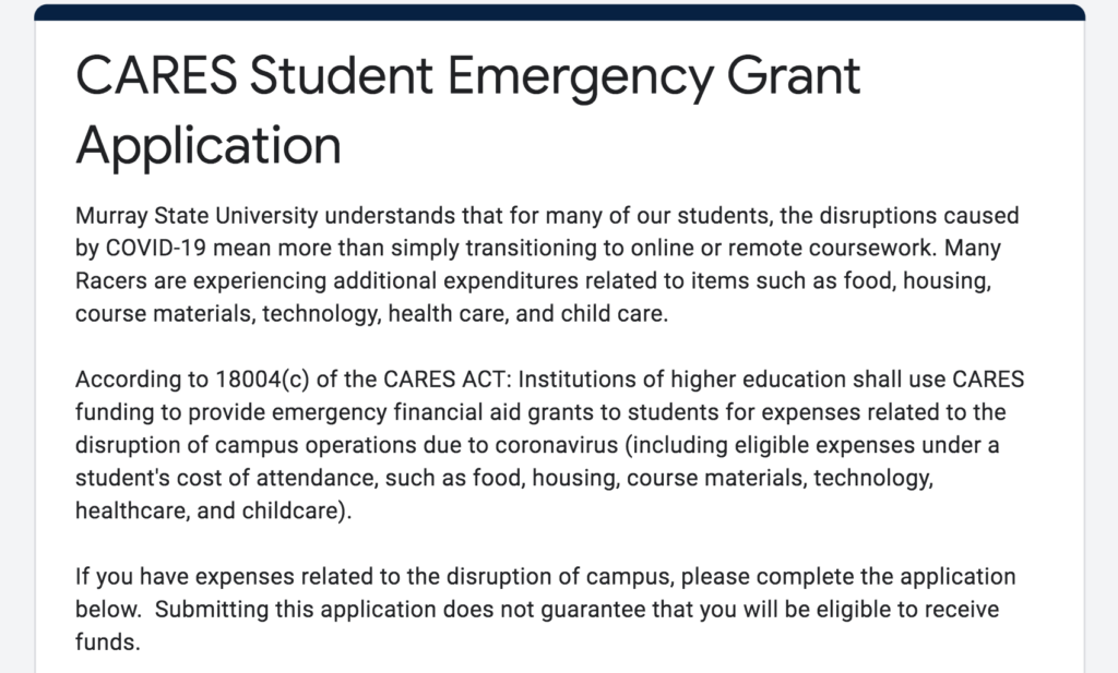 The+application+for+emergency+financial+aid+grants+for+students+who+have+been+impacted+by+COVID-19+is+now+open.+%28Photo+courtesy+of+Murray+State+University%29
