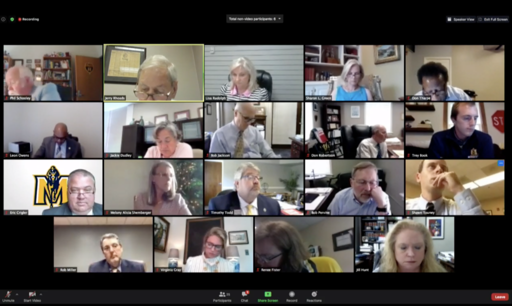 The Board of Regents held a special meeting via Zoom on Friday, June 5. (Photo courtesy of Murray State Universitys Youtube Page)