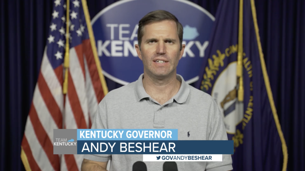 On Sunday, July 19, Gov. Andy Beshear annouces the highest number of reported COVID-19 cases in a single day in Kentucky. (Photo courtesy from Gov. Andy Beshears livestream)