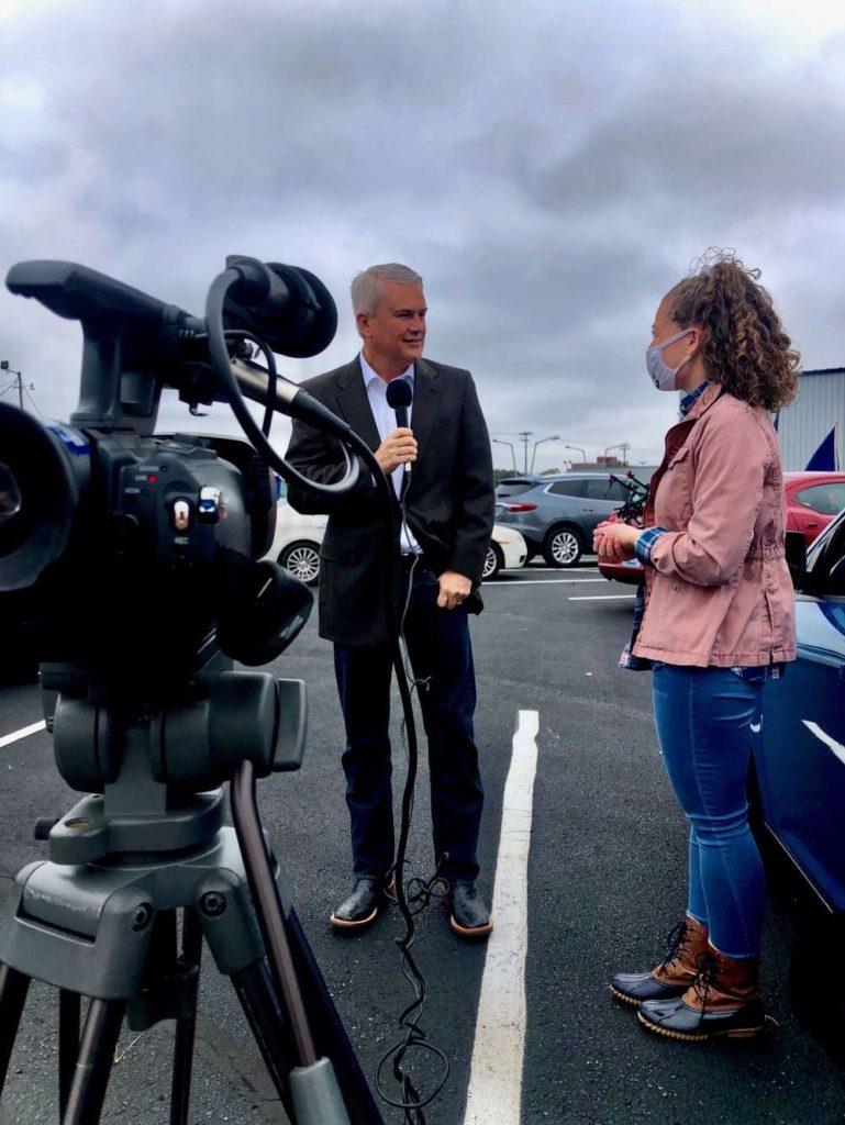 Presley Woodrum, junior from Liberty, Kentucky, interviews Congressman James Comer, on Oct. 24. (Photo courtesy of Mallory Unverfehrt)