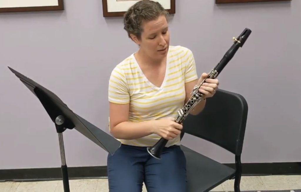 Assistant professor Amy McCann teaches clarinet for beginners on the YouTube channel. (Photo courtesy of the ‘recording services’ YouTube channel)