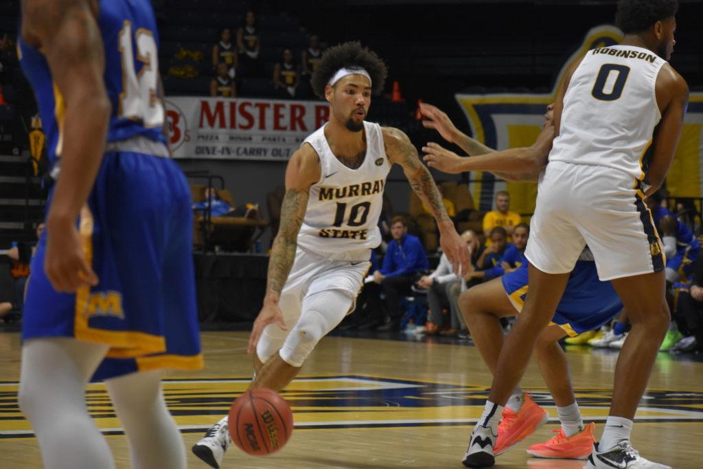 Junior guard Tevin Brown drives to the basket against Morehead State. (Photo courtesy of Gage Johnson/The News)