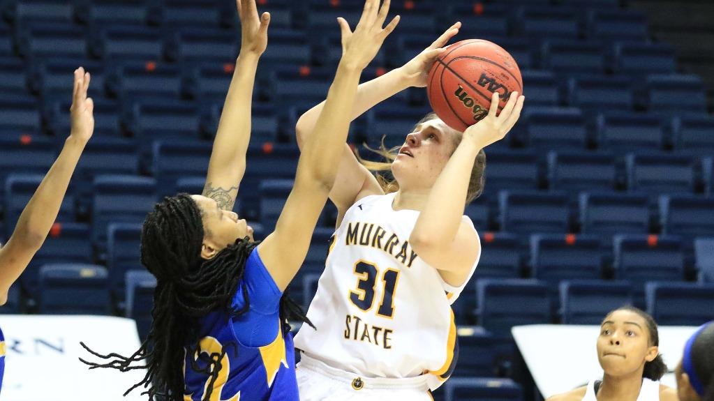 Freshman+forward+Katelyn+Young+puts+up+a+shot+against+Morehead+State.+%28Photo+courtesy+of+Racer+Athletics%29