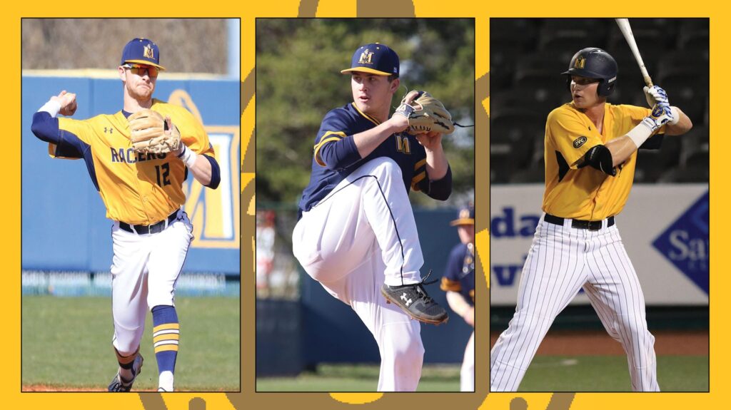 Junior left-hander Shane Burns and seniors second baseman Jordan Cozart and outfielder Brock Anderson were all named to the All-OVC Preseason team. (Photo courtesy of Racer Athletics)