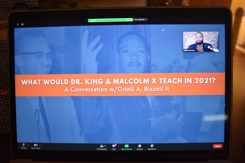 In his presentation Bizzell highlighted the beliefs of Martin Luther King Jr. and Malcolm X. (Jill Rush/The News)