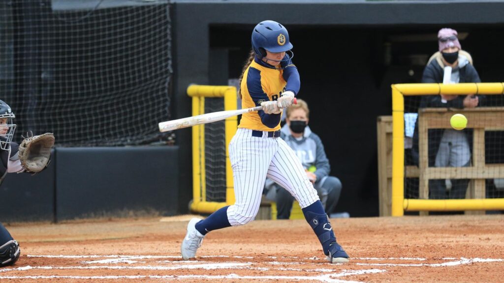 Senior outfielder/utility player Logan Braundmeier hit her second home run of the year in the second game against UT Martin. (Photo courtesy of Dan Hasko/Racer Athletics)