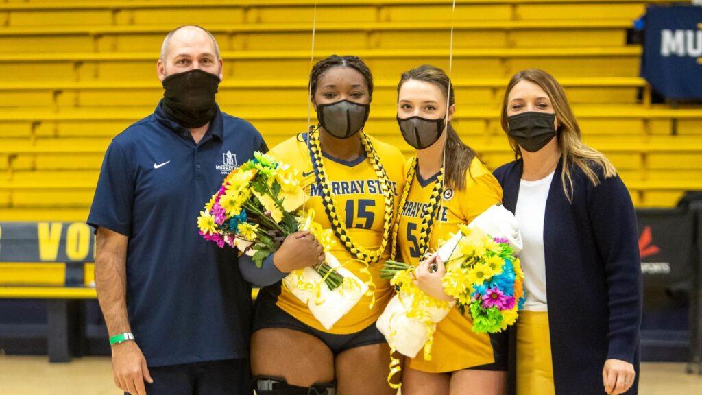 Murray State volleyball celebrated seniors setter Callie Anderton and middle blocker Katirah Johnson before the two-game series against EIU. (Photo courtesy of David Eaton)