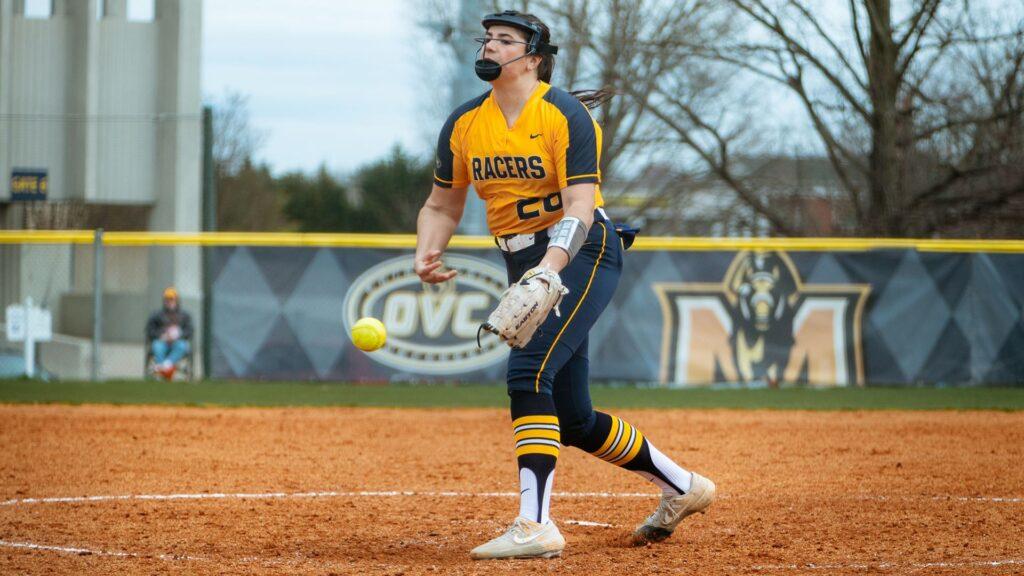 Sophomore right-hander Jenna Veber lets a pitch fly against Tennessee State. (Photo courtesy of Piper Cassetto)