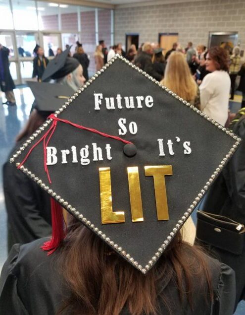 Allison Laski awaits her graduation ceremony in 2019 with her cap decorated with an inspirational message. (Photo courtesy of Stephanie Anderson)