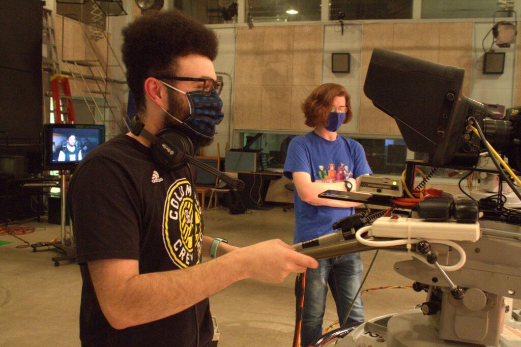 Nick Kendall and Dustin Wilcox filming the April, 13 episode of MSU2Nite. (Mason Galemore/The News)