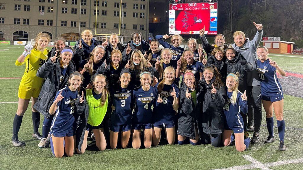 The Murray State soccer team posed for a picture after claiming the Regular Season Conference Title. (Photo courtesy of Racer Athletics)