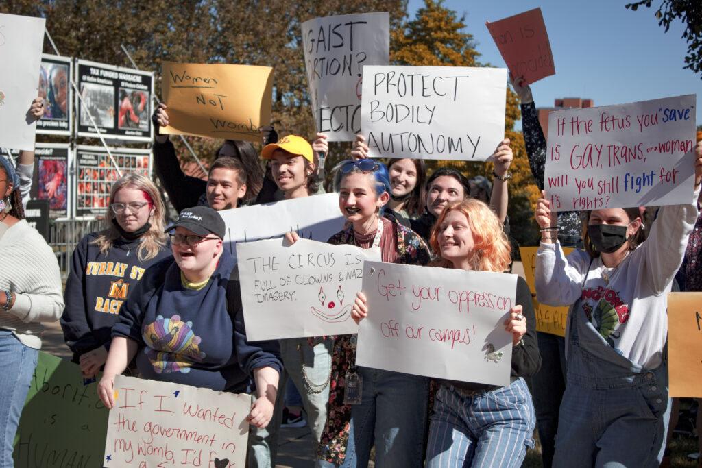 Students organized their own protest to spread messages about bodily autonomy and denouncing the comparison of abortion to genocide. (Emma Fisher/The News)