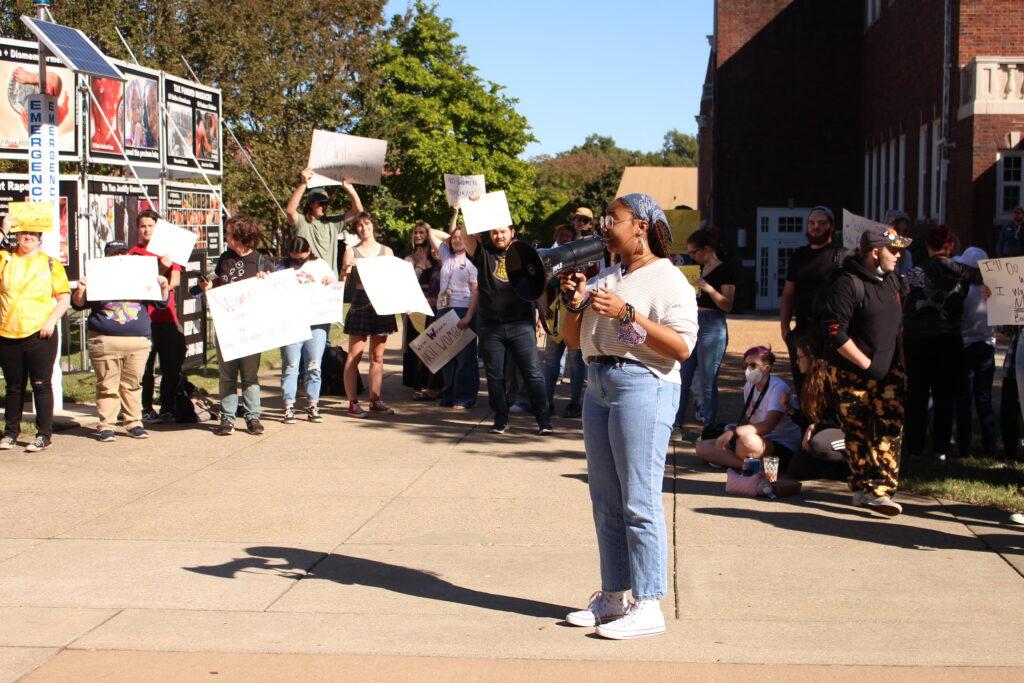 Students gathered on Oct. 18 and 19 to denounce the messages from the Center of Bio-Ethical Reform. (Dionte Berry/The News)