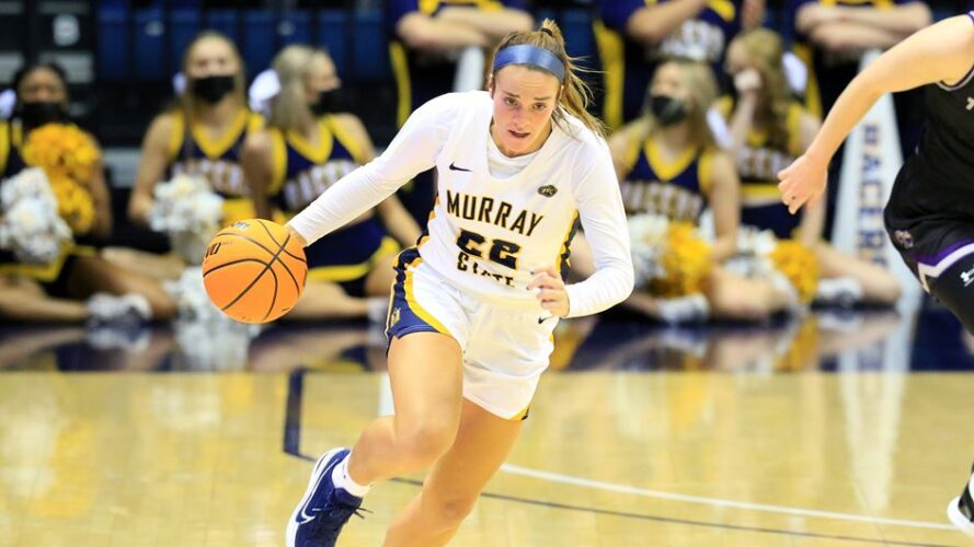 Sophomore forward Hannah McKay recorded a double-double against Trevecca Nazarene in the Racers opening Exhibition game. Photo courtesy of Racer Athletics.