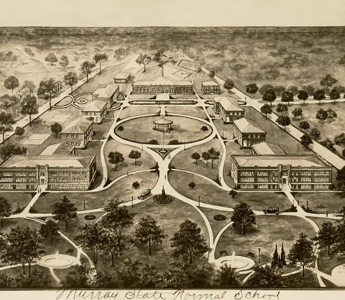 Murray was selected to be the location of a Normal School in 1922, which eventually became Murray State University. Above is the original blueprint for the school (Photo courtesy of murraystate.edu).