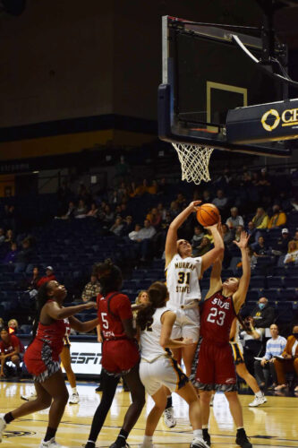 Sophomore forward Katelyn Young scored 17 points and 12 rebounds in the Racers win over SIUE on Saturday, Feb. 5. Photo by Mary Huffman/The News.