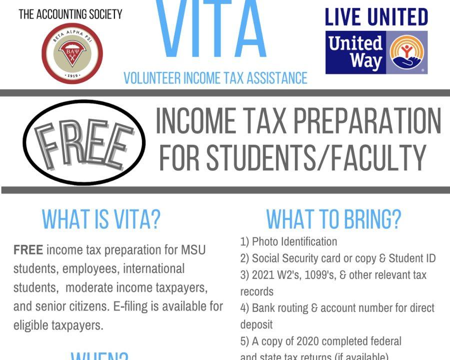 Student volunteers in the Accounting Department offer free tax services to the local community. 