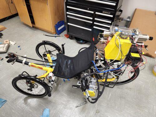 The bicycle pictured above uses hydraulics, which will be tested for its speed and endurance in the Fluid Power Vehicle Challenge (Photo courtesy of Nate Heady).
