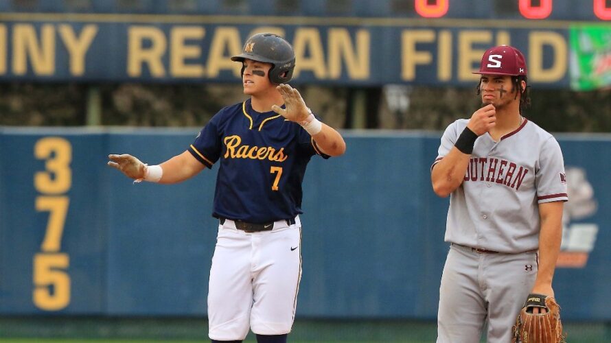 Junior outfielder Brennan McCullough had two hits and an RBI in the Racers loss to the Salukis. Photo courtesy of Dave Winder/Racer Athletics.