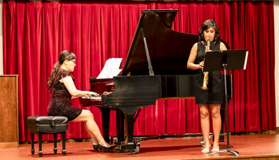 Ashley+Andrade+performing+at+her+2019+senior+recital.+Andrade+was+accompanied+by+Meeyoun+Park+on+Piano.+