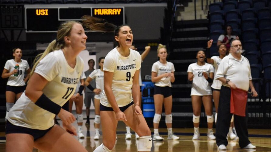 Freshman outside hitter Federica Nuccio recorded 29 kills over the weekend, with 18 of them coming in the second game against Southern Indiana on Saturday, Aug. 27. Photo courtesy of Adit Wratsangka/Racer Athletics.