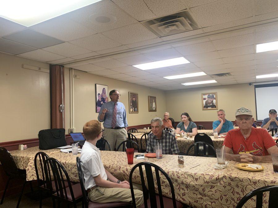 Paul Foote leads a discussion on the Supreme Courts Dobbs v. Jackson Womens Health Organization at Pagliais on Monday, Aug 22.