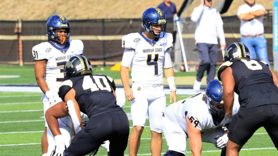 Freshman quarterback Lucas Maue (No. 4) ran in two touchdowns on Saturday, Oct. 22. Photo courtesy of Dave Winder/Racer Athletics.
