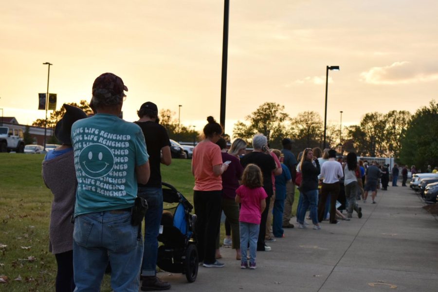 Voters lined up to the road at the CFSB Center on Election Day. (Mary Huffman/The News)