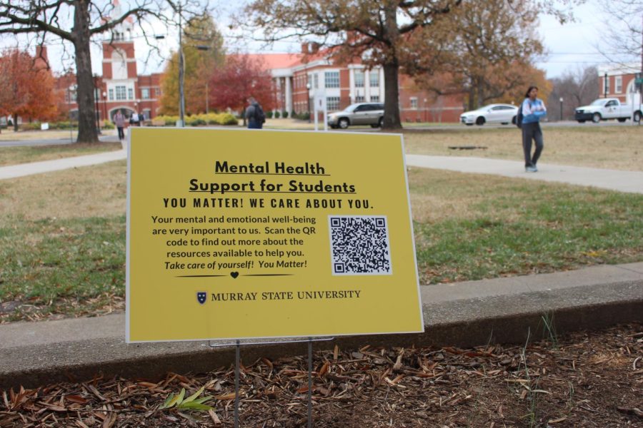 The ‘You Matter’ signs are placed throughout campus with a QR code that takes scanners to the Mental Health and Emotional Well-Being tab of murraystate.edu. (Dionte Berry/The News)