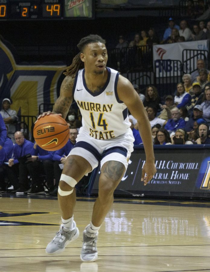 Sophomore guard Brian Moore Jr. led the Racers with 19 points in their loss to Southern Illinois on Tuesday, Jan. 24. Photo by Rebeca Mertins/The News.