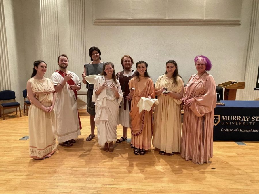 Students from the history and theater departments wear period clothing designed by theater faculty for the faculty showcase on Feb. 3. (Photo courtesy of Murray State University History Department on Facebook)