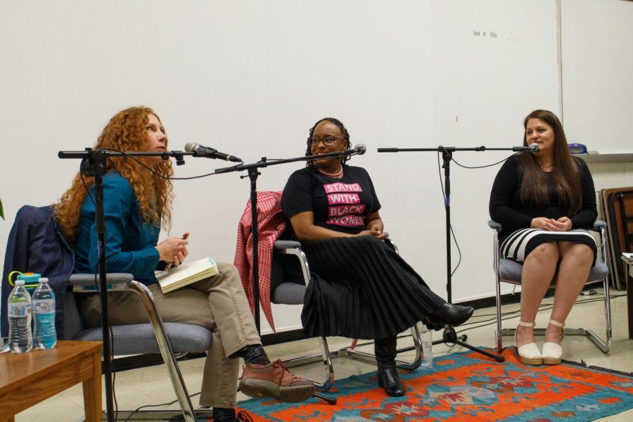 From left, Ariel Lavery, Attica Scott and Charlotte Goddard were the members of a panel discussing the recent legislation that hinders bodily autonomy (Rebeca Mertins Chiodini/The News). 