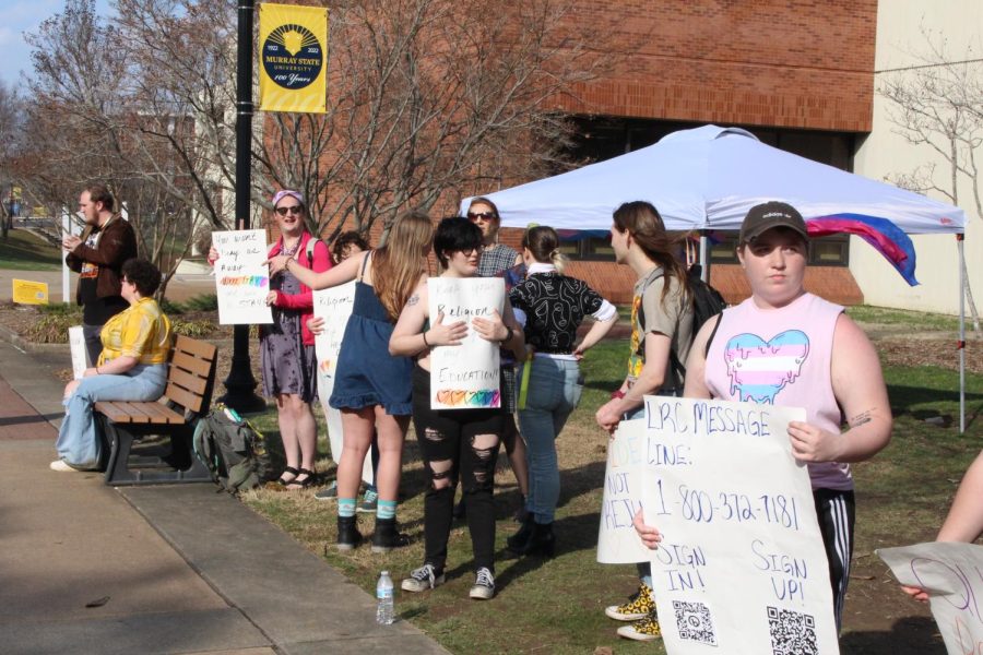 Students protested Senate Bill 150 and other anti-LGBTQ bills like it on Feb. 23. (Dionte Berry/The News)