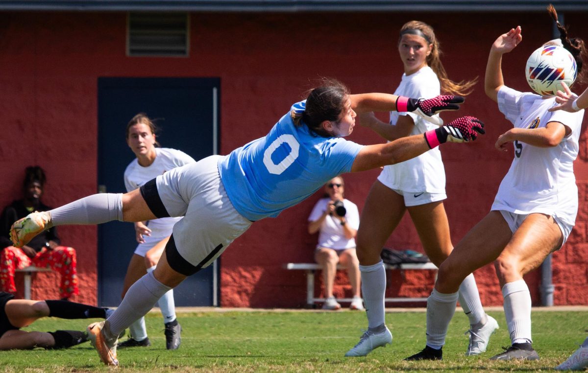 Freshman goalkeeper Griselda Revolorio deflects a shot on goal.