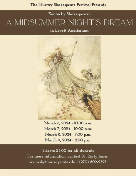 The Shakespeare Festival returns this semester with A Midsummer Nights Dream. Photo from the English and Philosophy Department website. 