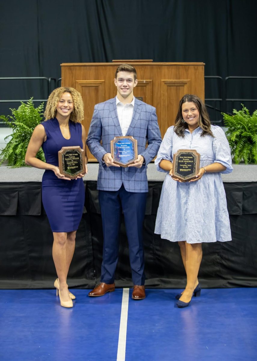 Caleb Coil, Ellie McGowan and Dahlia Miller named the spring 2024 Outstanding Senior Award. Photo courtesy of Murray State University. 