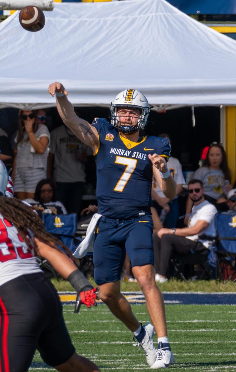 Graduate student quarterback Jayden Johannsen throws a pass. 