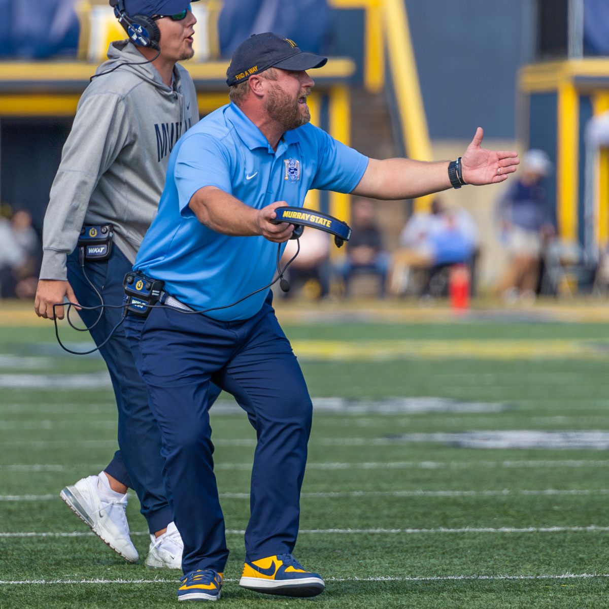 Head coach Jody Wright in disbelief after a call from the referee. 