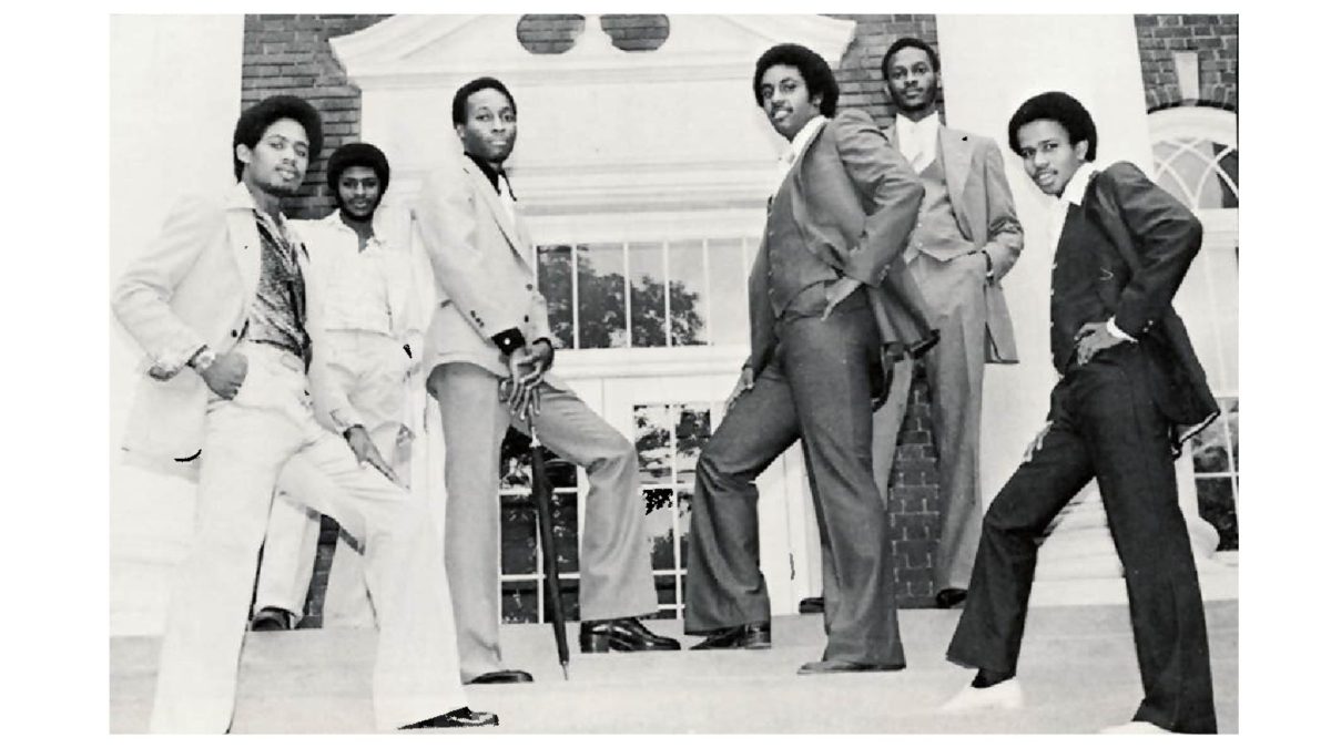 Members of the 20 Grand Club in 1980 pose on the steps of Lovett Auditorium.