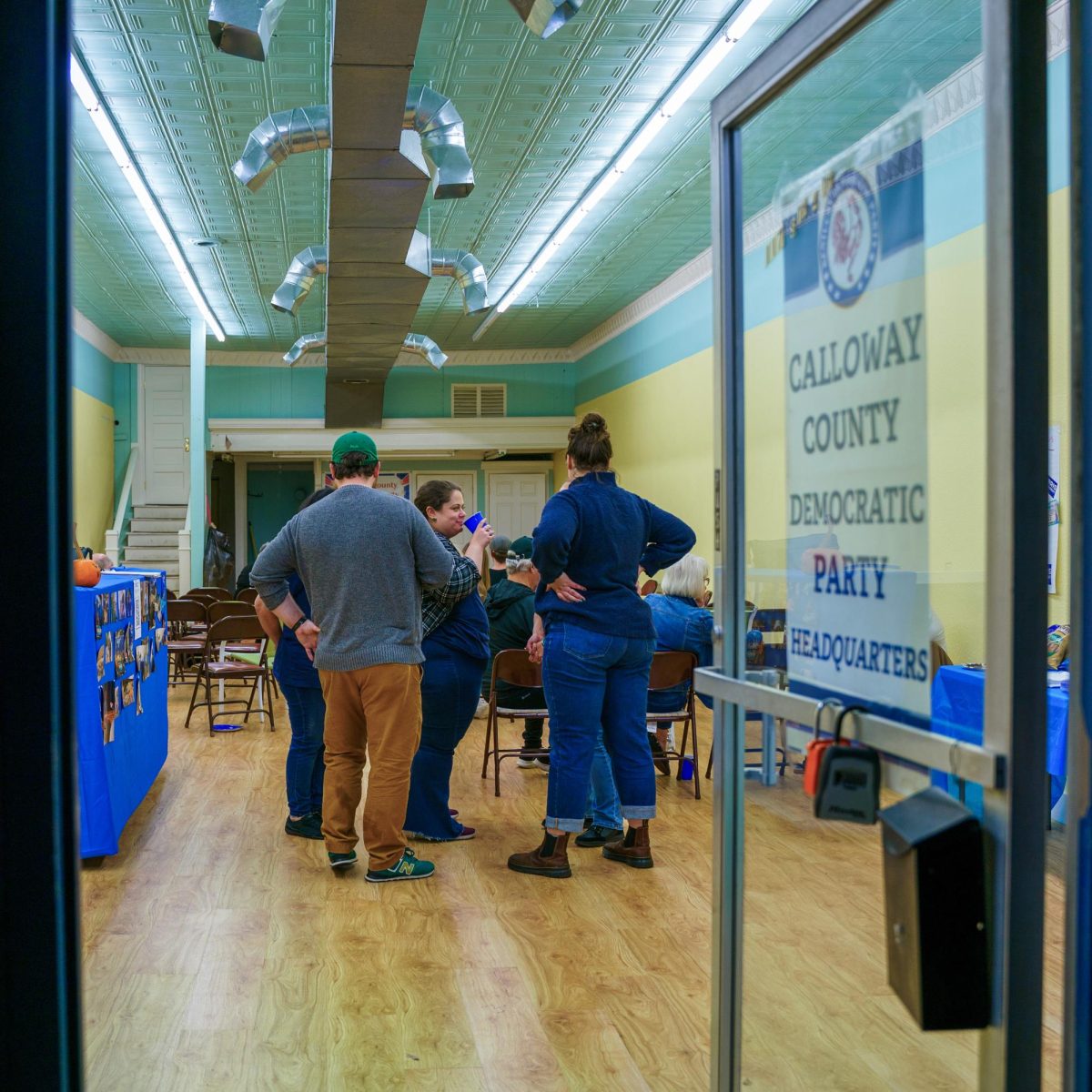 Members of the Democratic party gathered at the former Yours Mine and Ours consignment store on the court square. 