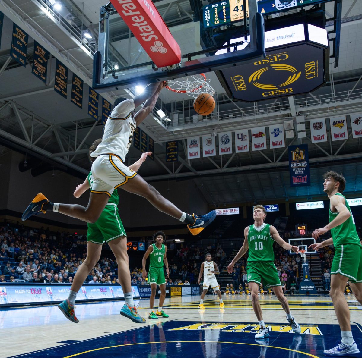 Senior forward Nick Ellington dunks with authority.