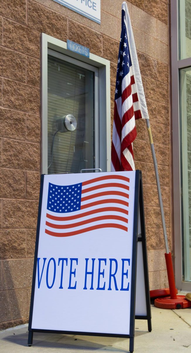 Sign directing voters outside the CFSB Center. 