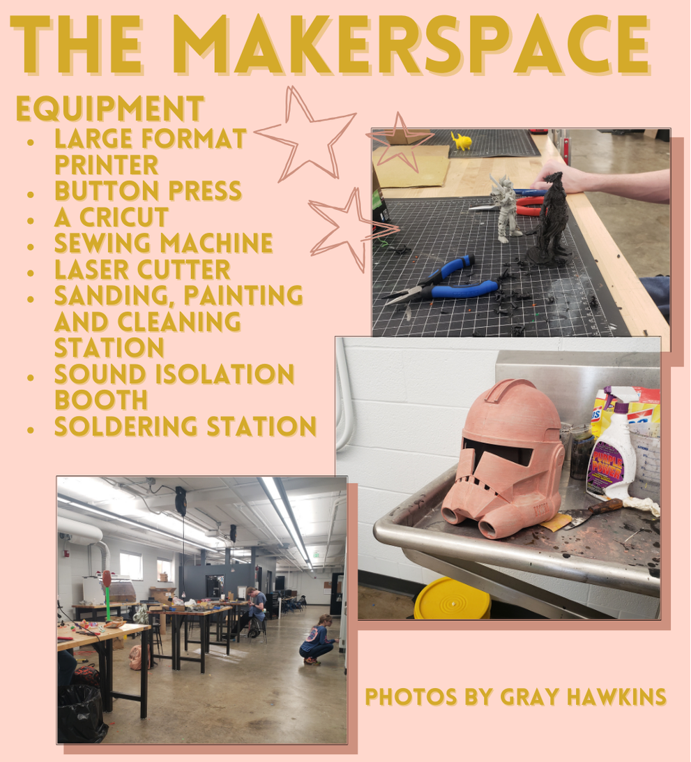 The Makerspace hosts equipment like 3D printers and sound isolation booths. 