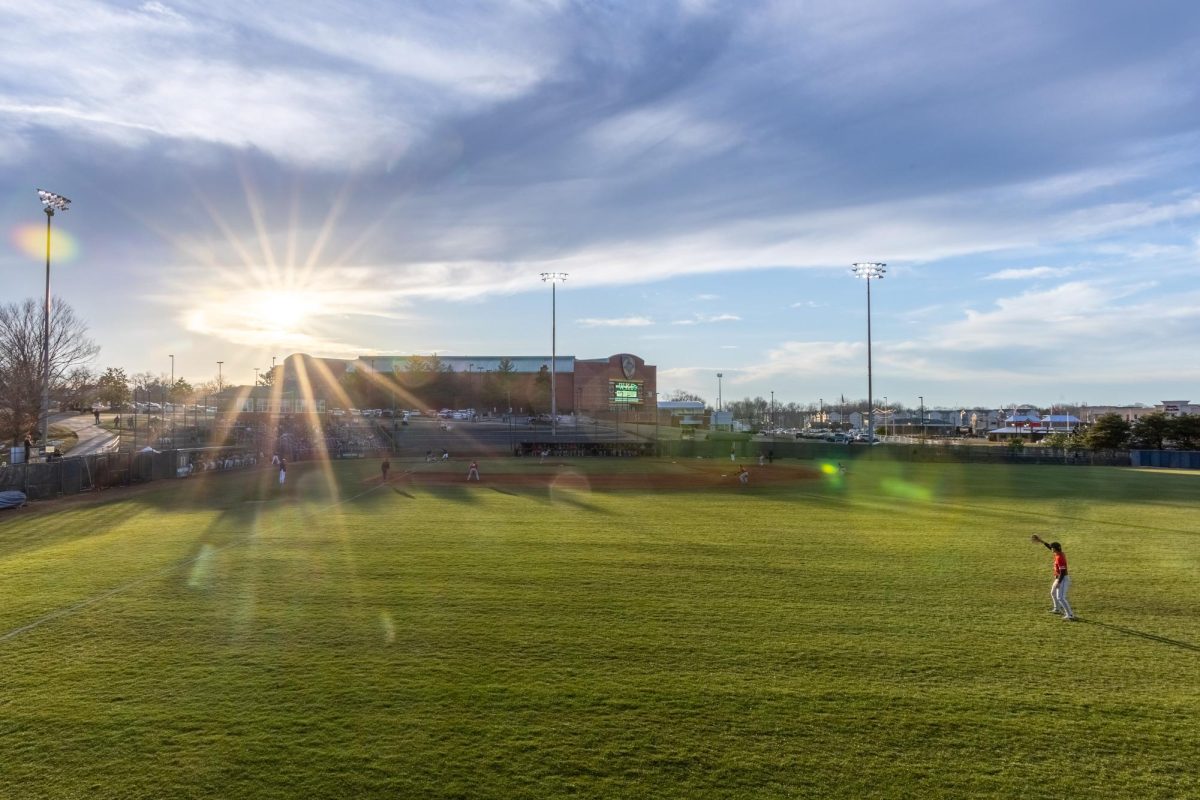 The sun sets over the CFSB Center during the home opener. 