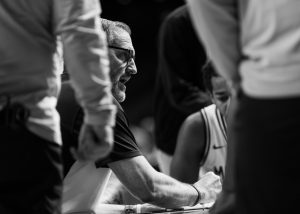 Head coach Steve Prohm talks to his players during a timeout. 