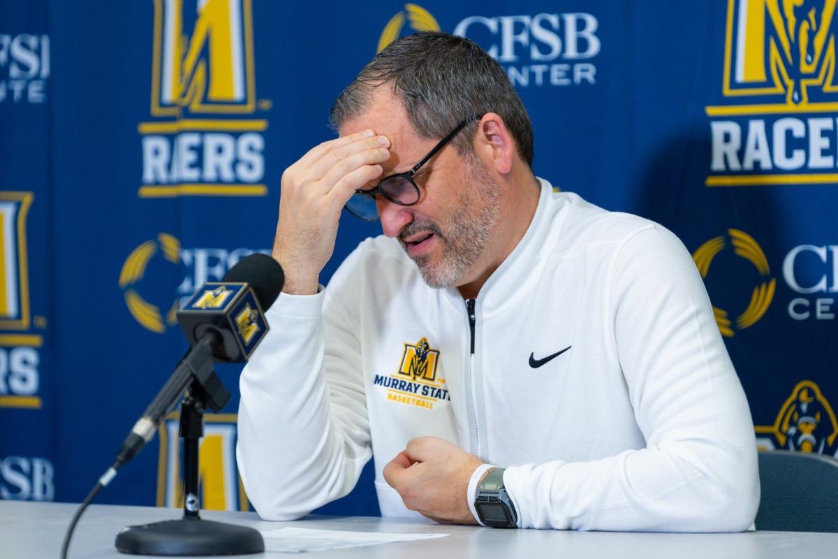 Head Coach Steve Prohm, frustrated after fourth straight loss, answers questions at the postgame press conference. 