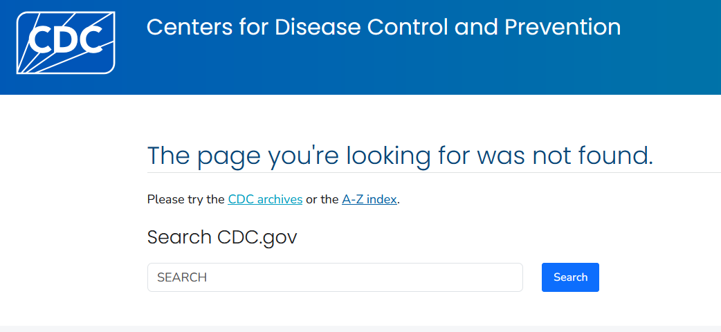 Screenshot of the CDC website.