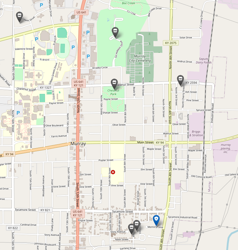 Map showing locations of Narcan boxes around town.