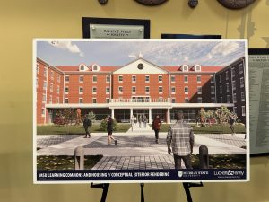 Regents viewed these images of plans for the new residential hall and Learning Commons at their recent meeting.